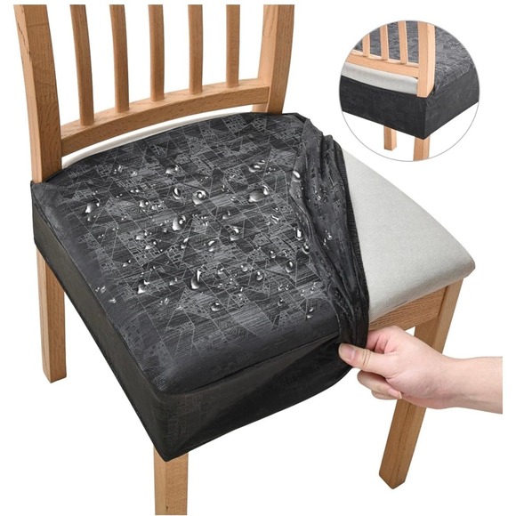 Other - Set of 4 Black Diamond Pattern PU Leather Chair Seat Slipcovers